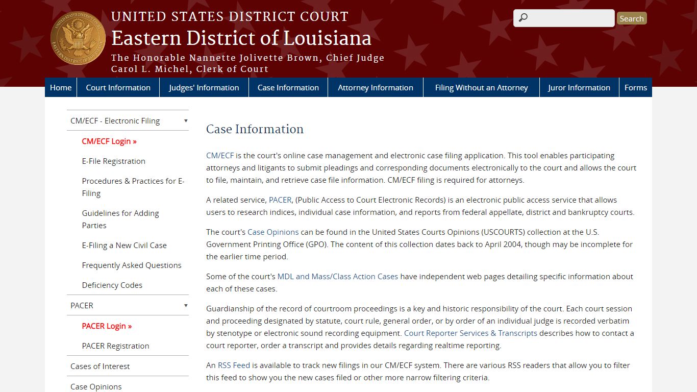 Case Information | Eastern District of Louisiana | United States ...